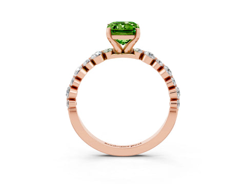 Rose gold Emerald Cut Peridot Prong Set Engagement Ring with Pavé Band_3
