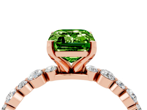 Rose gold Emerald Cut Peridot Prong Set Engagement Ring with Pavé Band_4