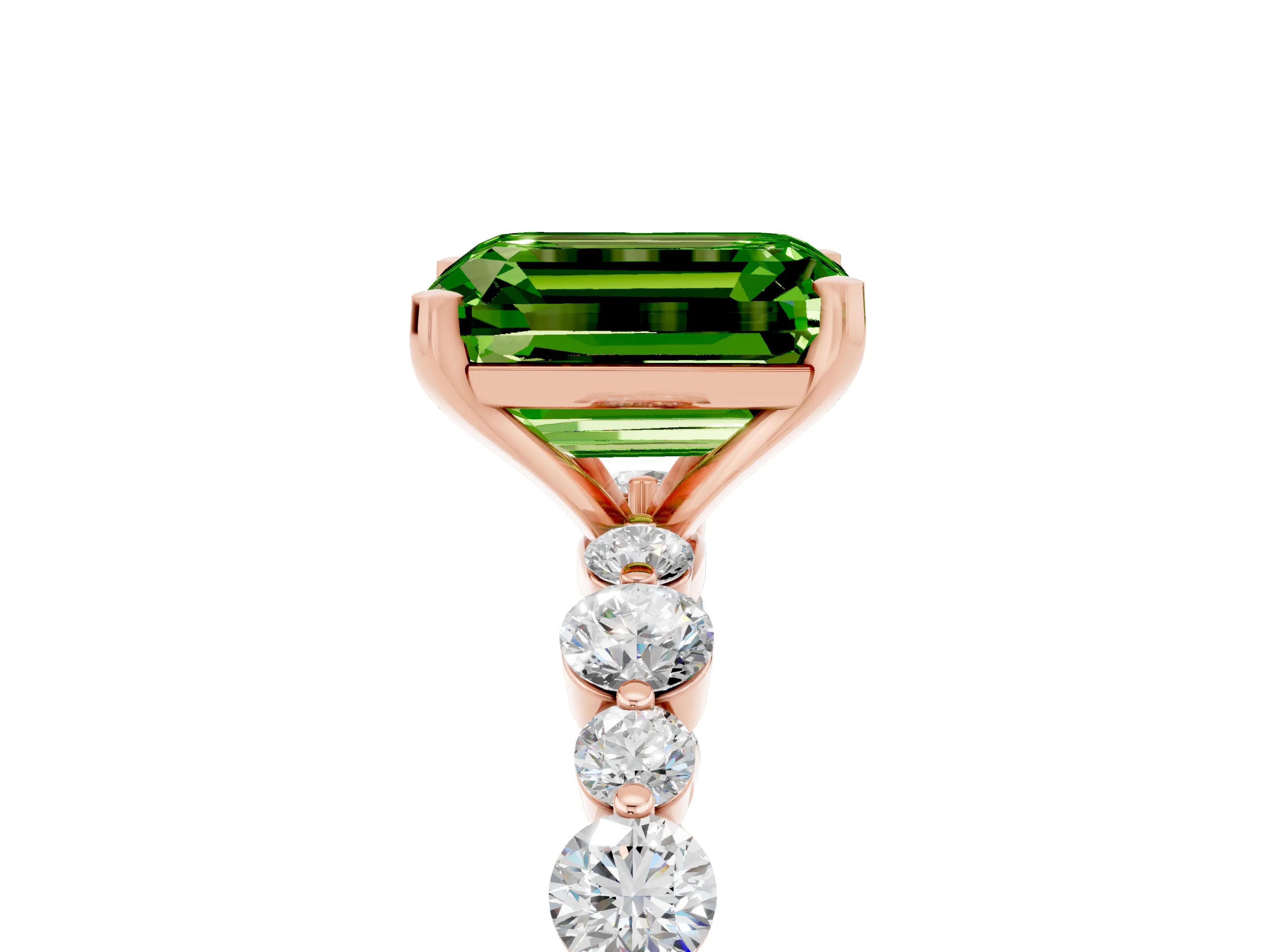 Rose gold Emerald Cut Peridot Prong Set Engagement Ring with Pavé Band_5