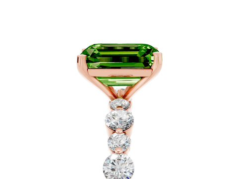 Rose gold Emerald Cut Peridot Prong Set Engagement Ring with Pavé Band_5