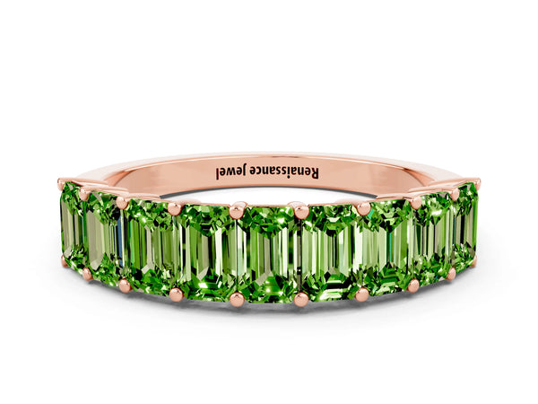 Rose gold Emerald Cut Peridot Prong-Set Eternity Band