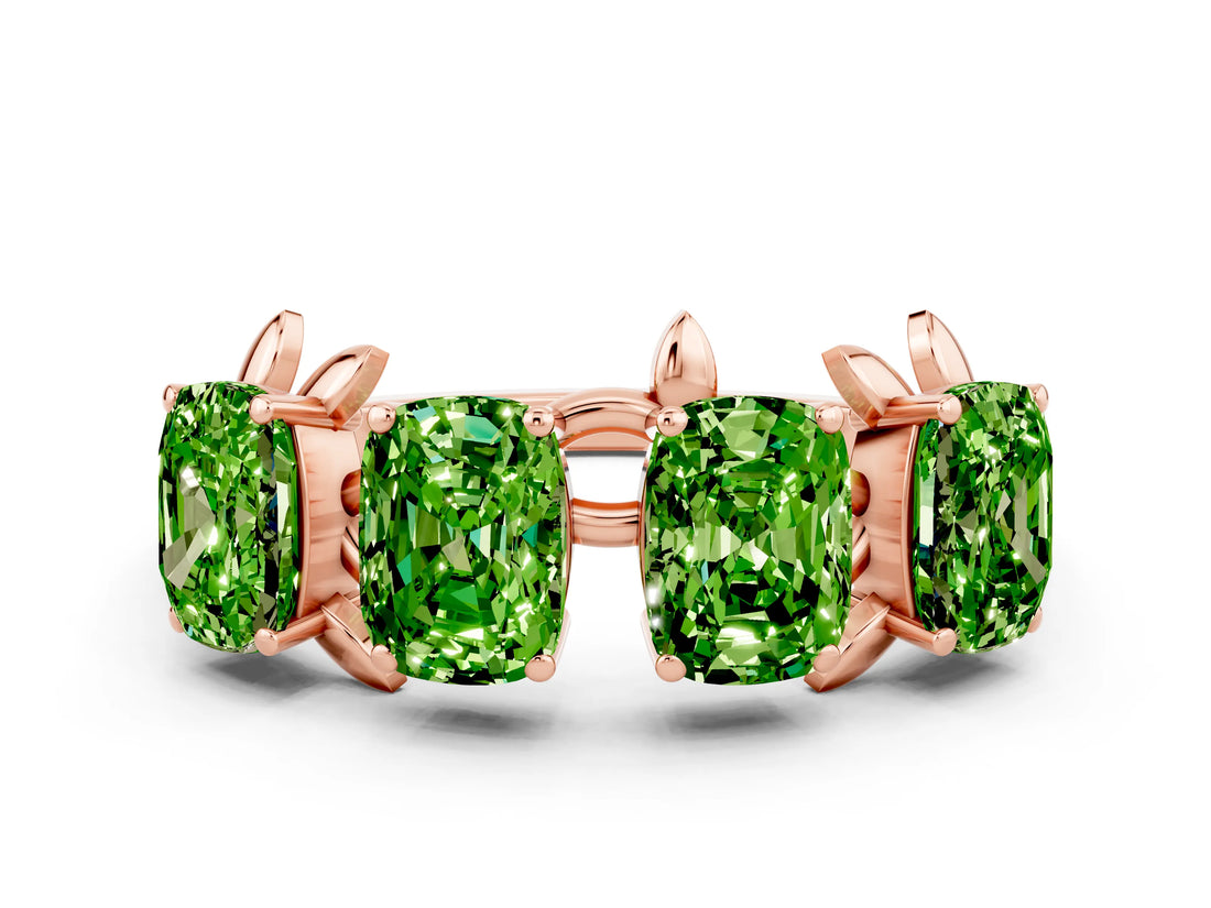 Rose gold Emerald Cut Peridot Prong-Set Half Eternity Band_18
