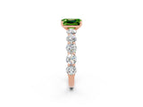 Rose gold Emerald Cut Peridot Prong Setting with Side Stones on a Pave Band_2
