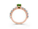 Rose gold Emerald Cut Peridot Prong Setting with Side Stones on a Pave Band_3