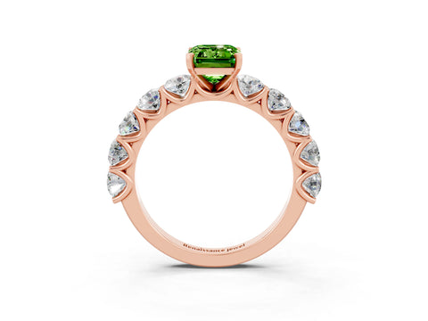 Rose gold Emerald Cut Peridot Prong Setting with Side Stones on a Pave Band_3