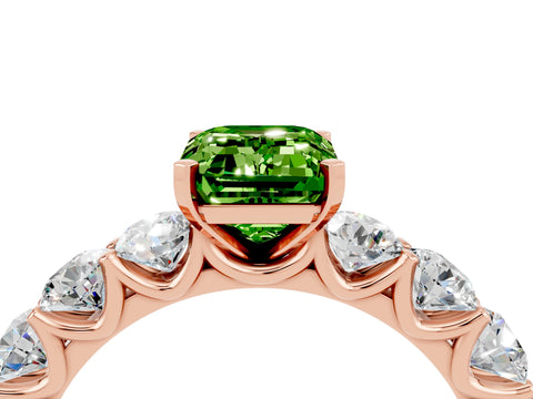 Rose gold Emerald Cut Peridot Prong Setting with Side Stones on a Pave Band_4
