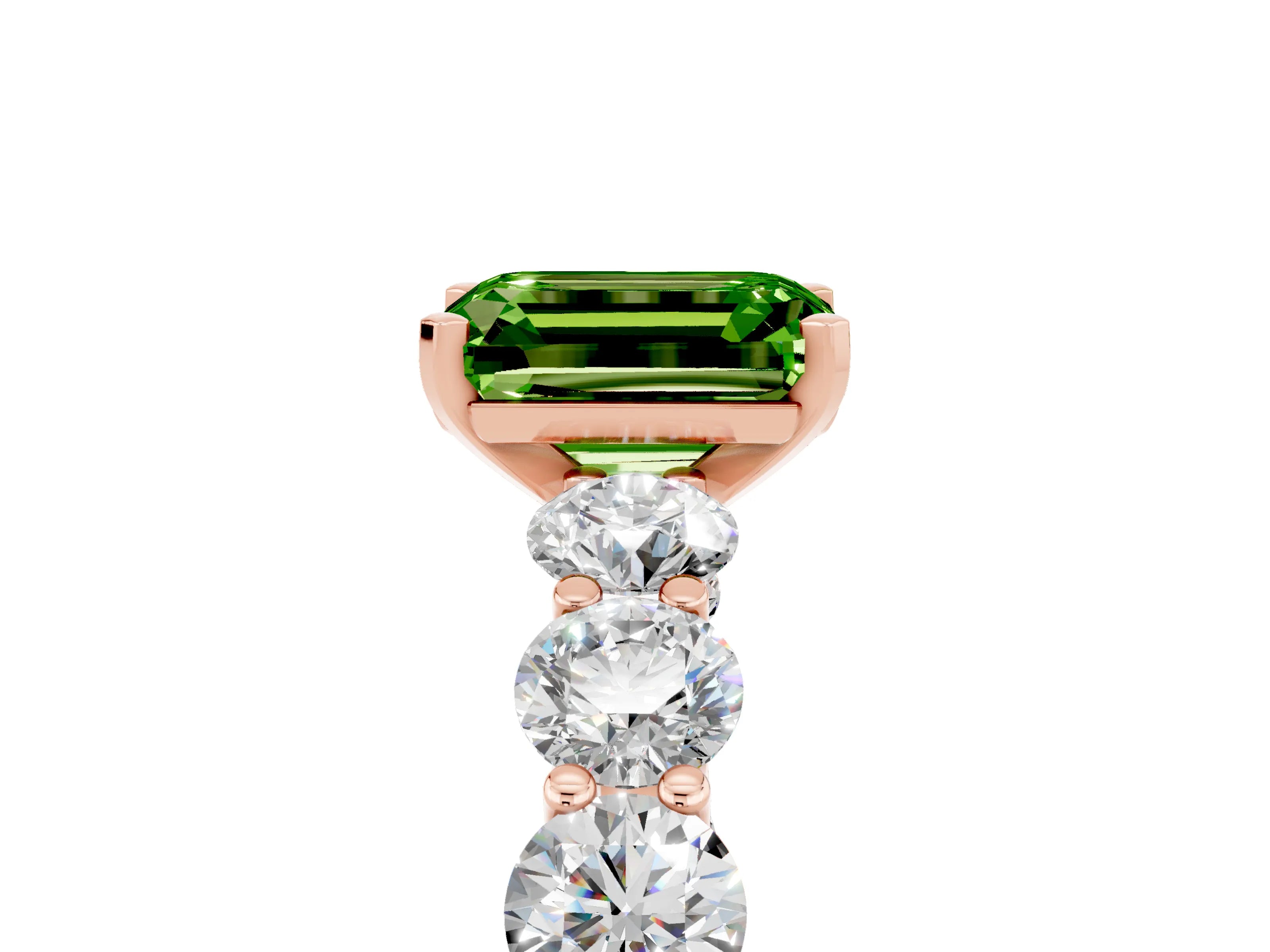 Rose gold Emerald Cut Peridot Prong Setting with Side Stones on a Pave Band_5