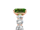 Rose gold Emerald Cut Peridot Prong Setting with Side Stones on a Pave Band_5