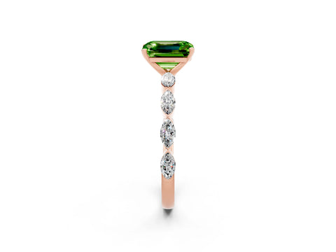 Rose gold Emerald Cut Peridot Ring with Marquise Side Stones and Prong Setting_2