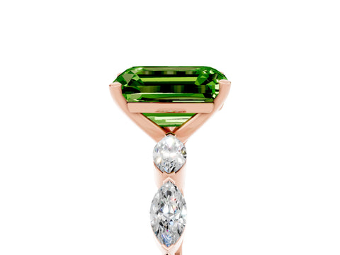 Rose gold Emerald Cut Peridot Ring with Marquise Side Stones and Prong Setting_5