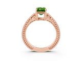 Rose gold Emerald Cut Peridot Ring with Milgrain Pavé Band and Four-Prong Setting_15