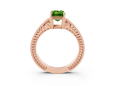 Rose gold Emerald Cut Peridot Ring with Milgrain Pavé Band and Four-Prong Setting_15