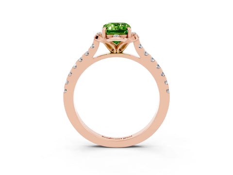 Rose gold Emerald Cut Peridot Ring with Pavé Band and Floral Prong Setting_3