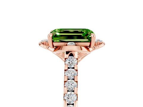 Rose gold Emerald Cut Peridot Ring with Pavé Band and Floral Prong Setting_5