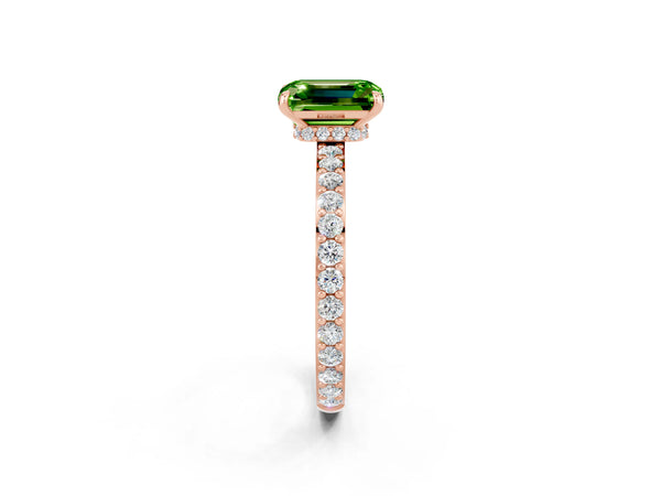 Rose gold Emerald Cut Peridot Pavé Engagement Ring with Round  Accents and Prong Setting