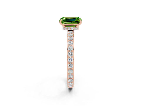 Rose gold Emerald Cut Peridot Ring with Pavé Band and Four-Prong Setting_2