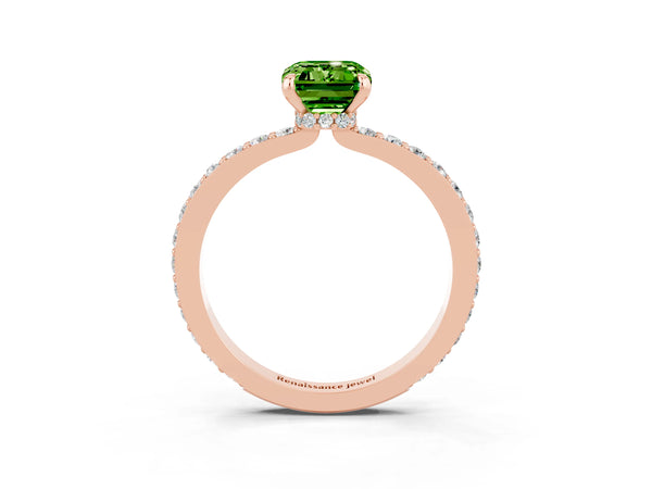 Rose gold Emerald Cut Peridot Pavé Engagement Ring with Round  Accents and Prong Setting