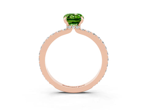 Rose gold Emerald Cut Peridot Ring with Pavé Band and Four-Prong Setting_3