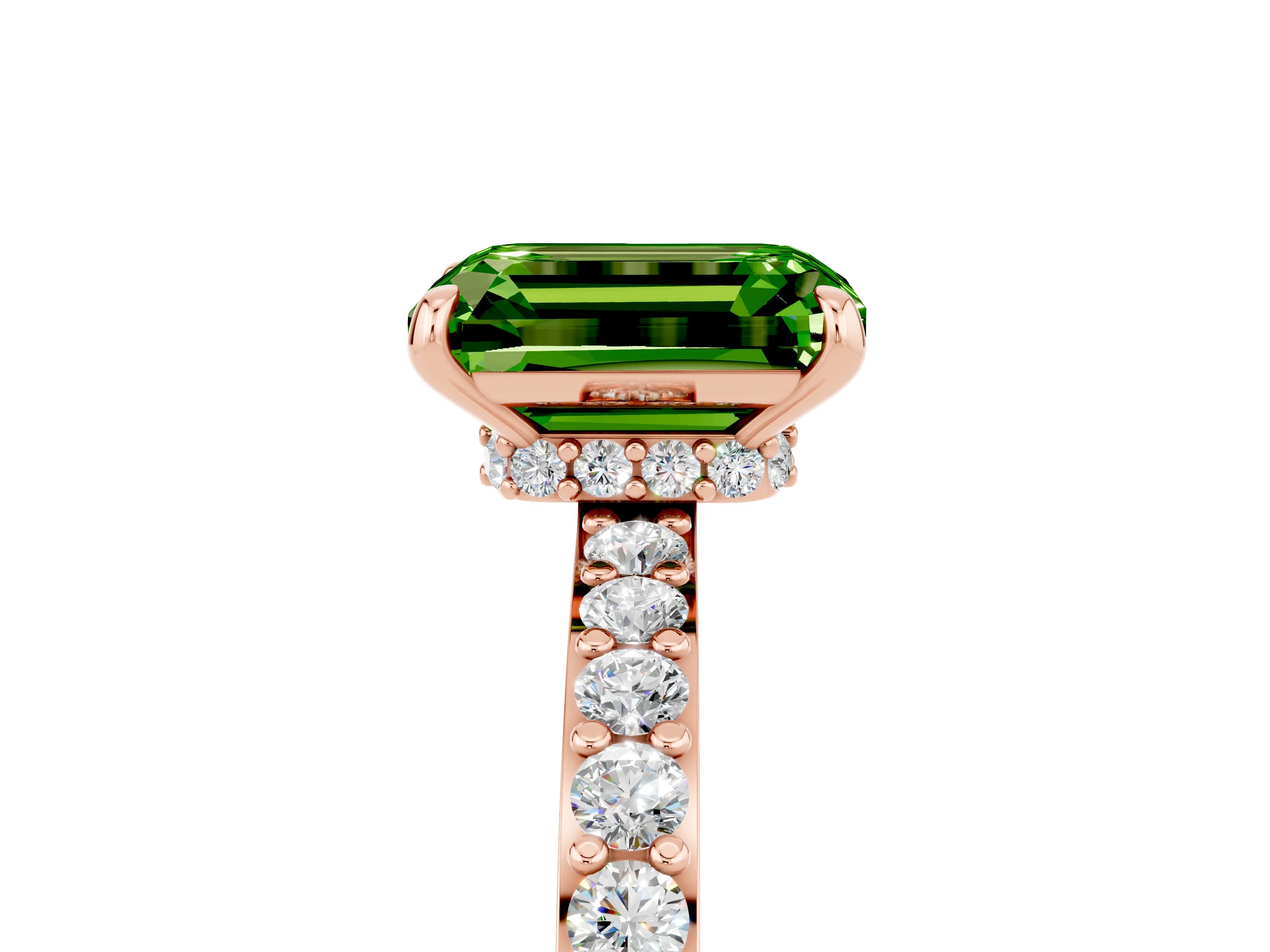 Rose gold Emerald Cut Peridot Ring with Pavé Band and Four-Prong Setting_5