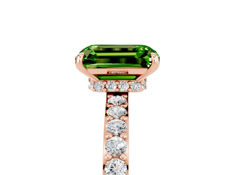 Rose gold Emerald Cut Peridot Ring with Pavé Band and Four-Prong Setting_5