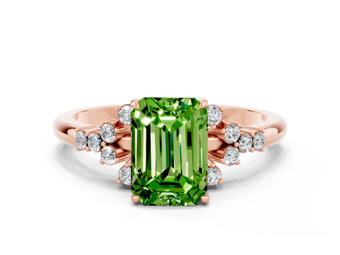 Rose gold Emerald Cut Peridot Ring with Side Stones and Four-Prong Setting_36