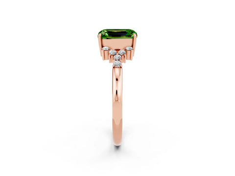 Rose gold Emerald Cut Peridot Ring with Side Stones and Four-Prong Setting_38