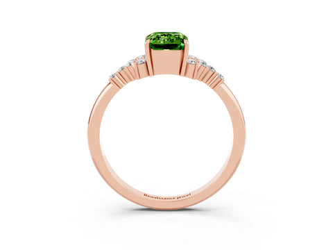 Rose gold Emerald Cut Peridot Ring with Side Stones and Four-Prong Setting_39