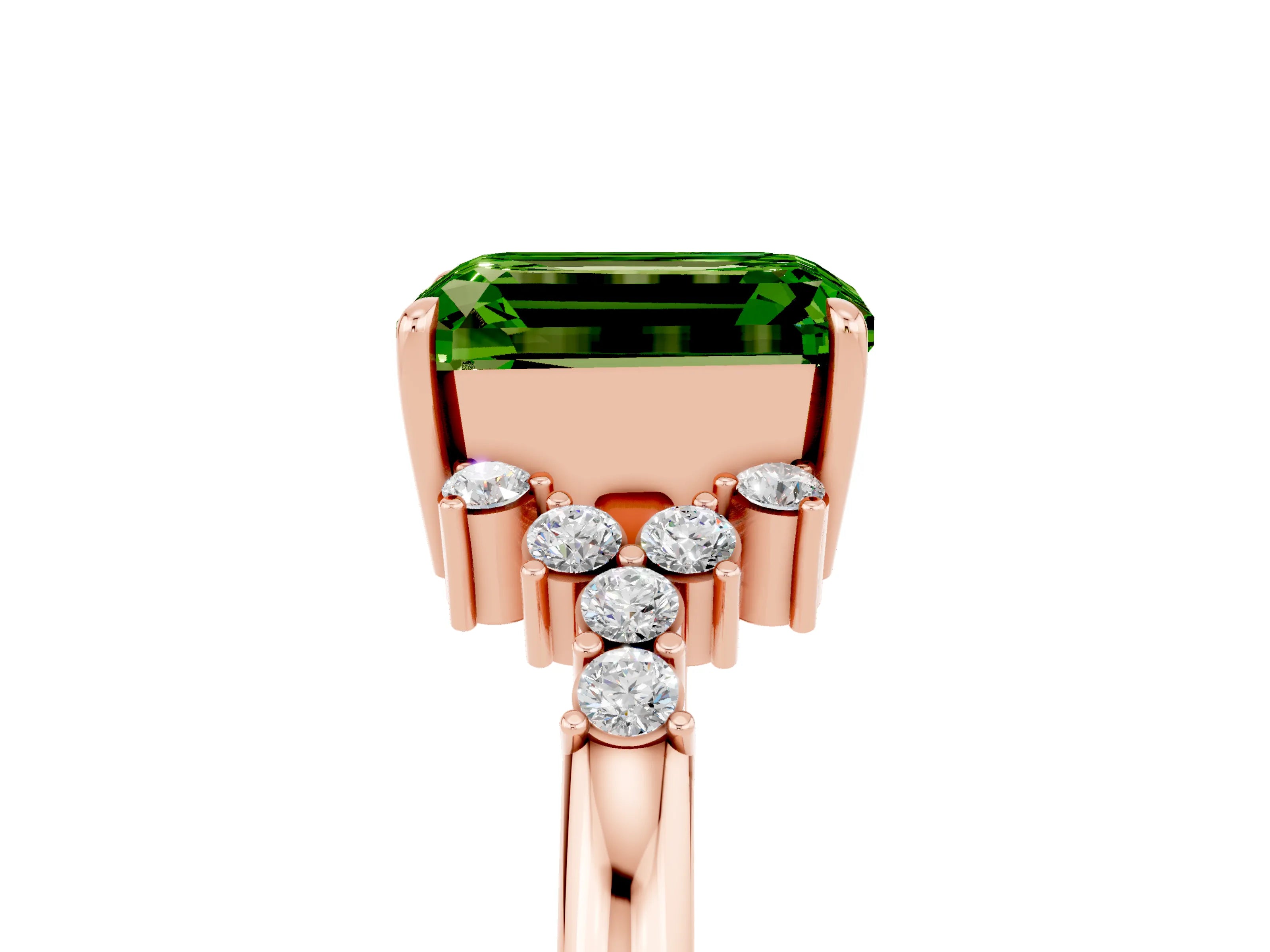 Rose gold Emerald Cut Peridot Ring with Side Stones and Four-Prong Setting_41