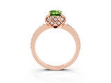 Rose gold Emerald Cut Peridot Scalloped Halo Engagement Ring with Round Shared Prong Band_27