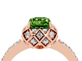 Rose gold Emerald Cut Peridot Scalloped Halo Engagement Ring with Round Shared Prong Band_28