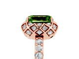 Rose gold Emerald Cut Peridot Scalloped Halo Engagement Ring with Round Shared Prong Band_29