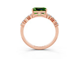 Rose gold Emerald Cut Peridot Scattered Round Accent Ring with Prong Setting_15