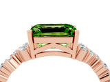 Rose gold Emerald Cut Peridot Scattered Round Accent Ring with Prong Setting_16