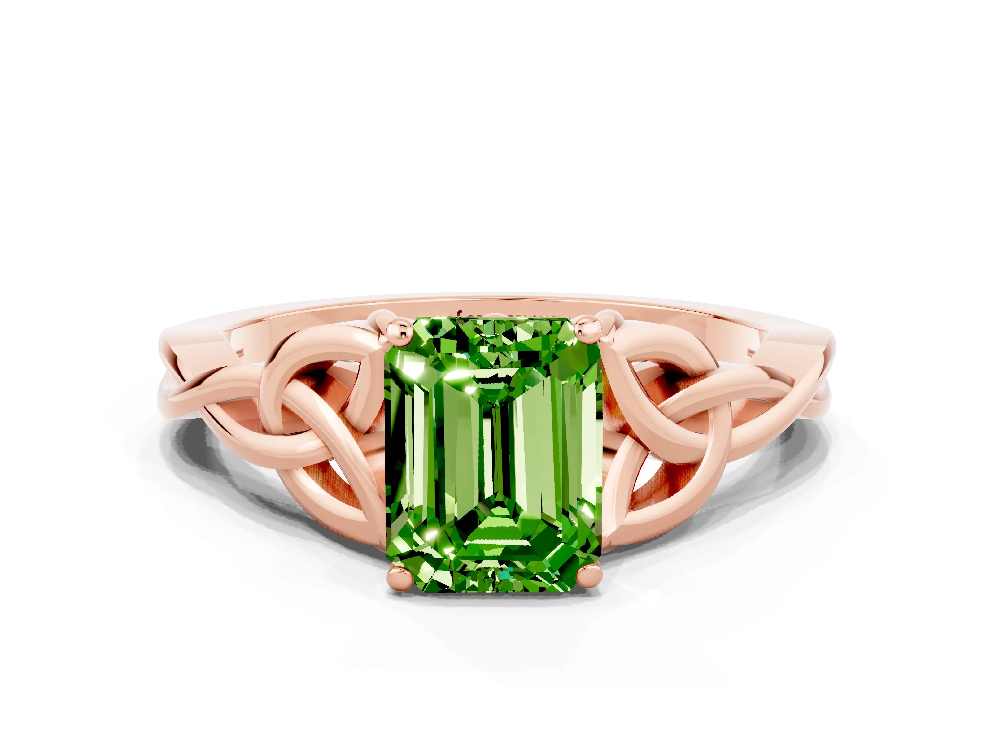 Rose gold Emerald Cut Peridot Solitaire Celtic Knot Ring with Four-Prong Setting_12