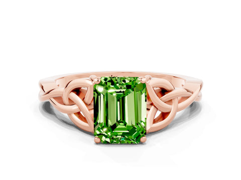Rose gold Emerald Cut Peridot Solitaire Celtic Knot Ring with Four-Prong Setting_12