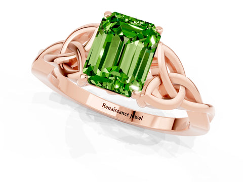 Rose gold Emerald Cut Peridot Solitaire Celtic Knot Ring with Four-Prong Setting_13