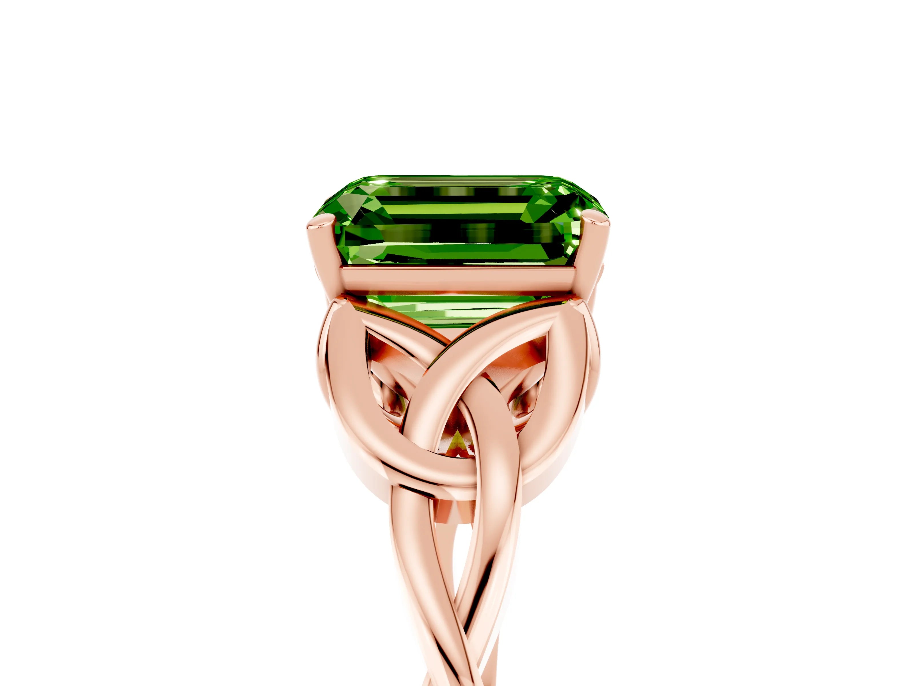 Rose gold Emerald Cut Peridot Solitaire Celtic Knot Ring with Four-Prong Setting_17