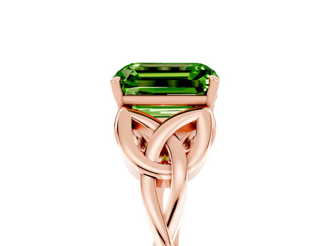 Rose gold Emerald Cut Peridot Solitaire Celtic Knot Ring with Four-Prong Setting_17