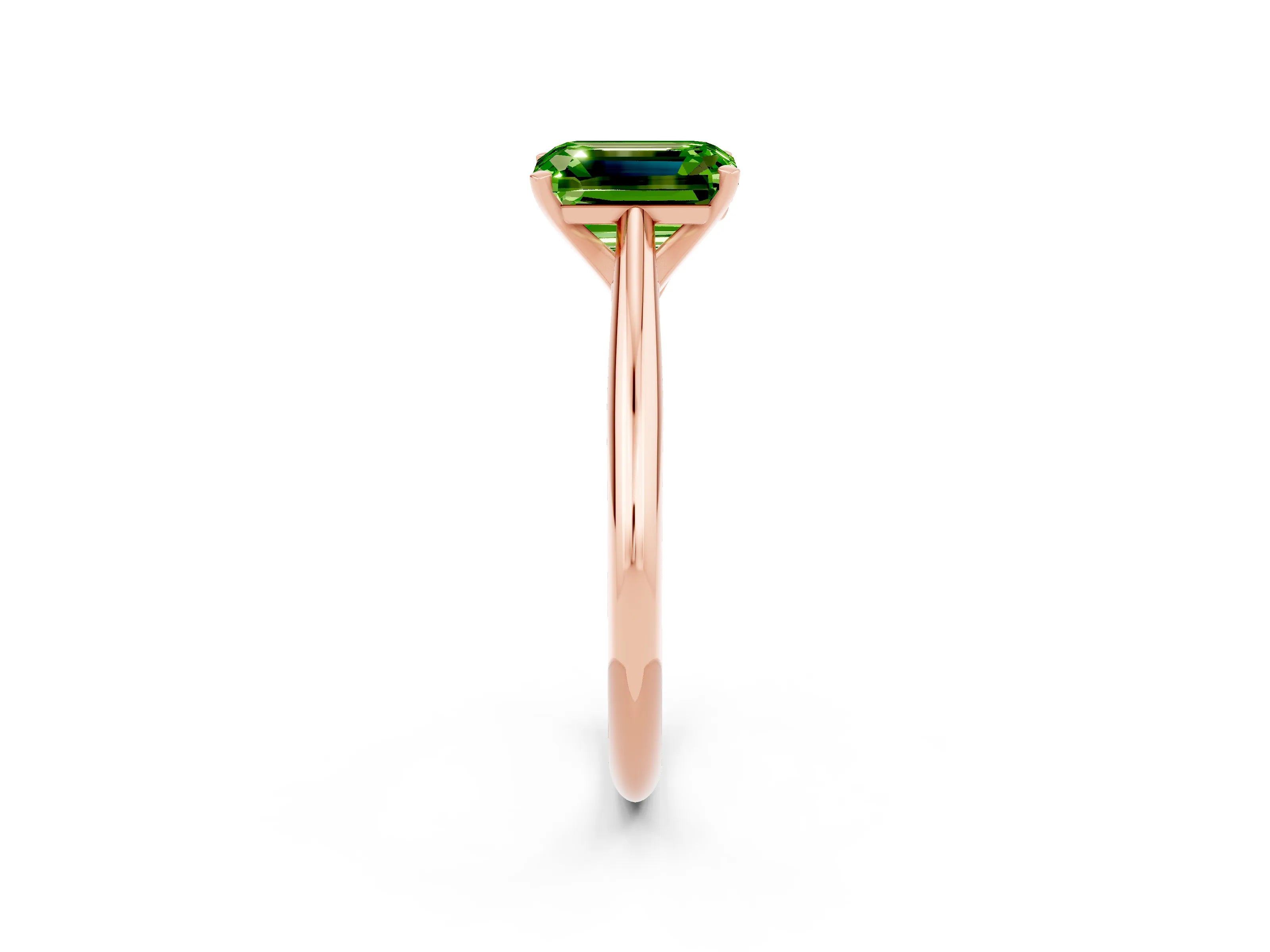 Rose gold Emerald Cut Peridot Solitaire Engagement Ring with Cathedral Setting and Four-Prong Mount_14