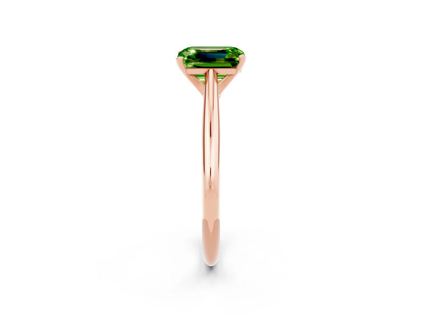 Rose gold Emerald Cut Peridot Solitaire Engagement Ring with Cathedral Setting and Four-Prong Mount
