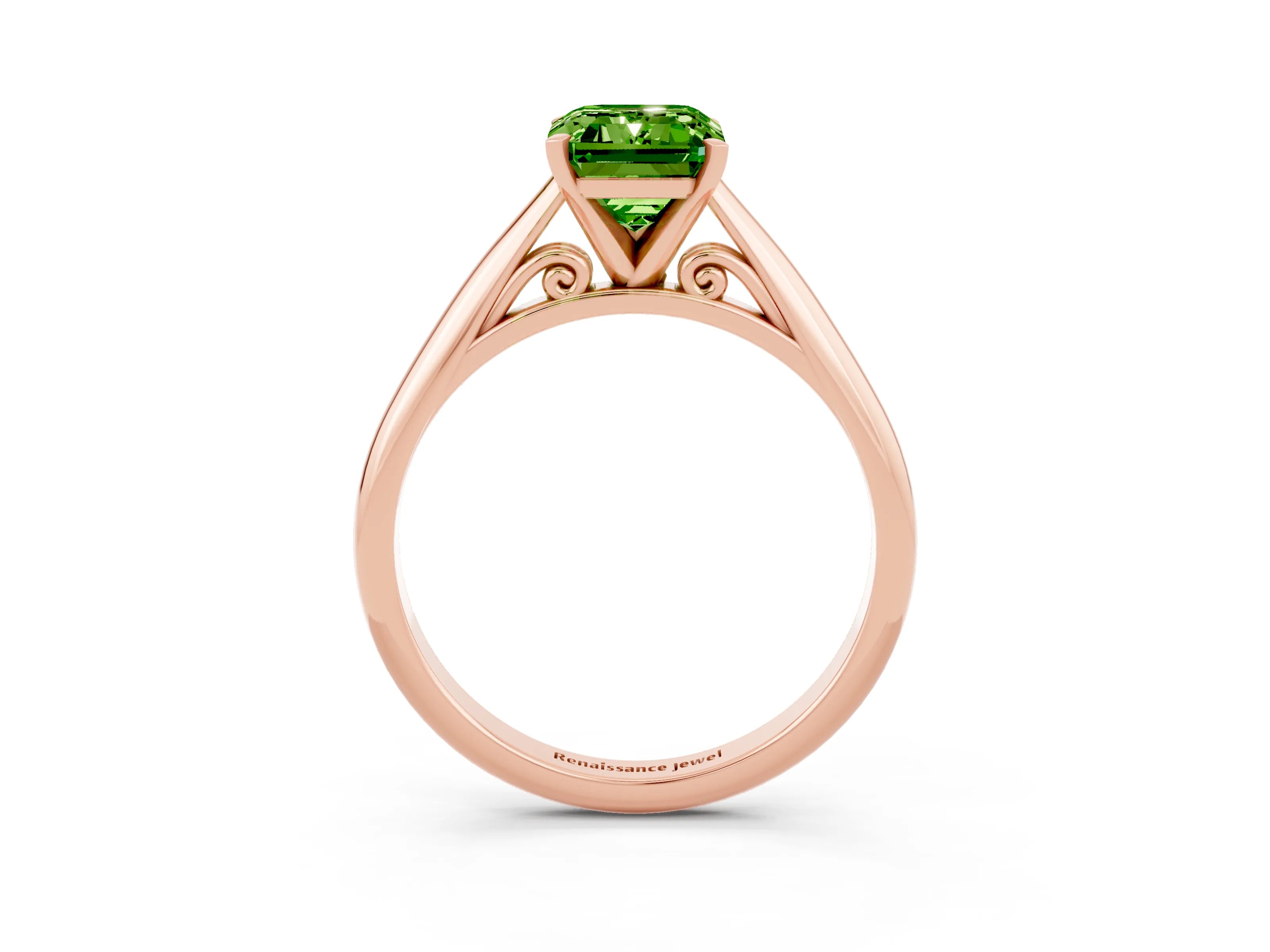 Rose gold Emerald Cut Peridot Solitaire Engagement Ring with Cathedral Setting and Four-Prong Mount_15