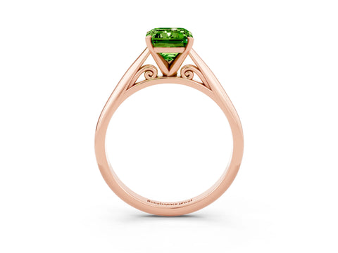 Rose gold Emerald Cut Peridot Solitaire Engagement Ring with Cathedral Setting and Four-Prong Mount_15