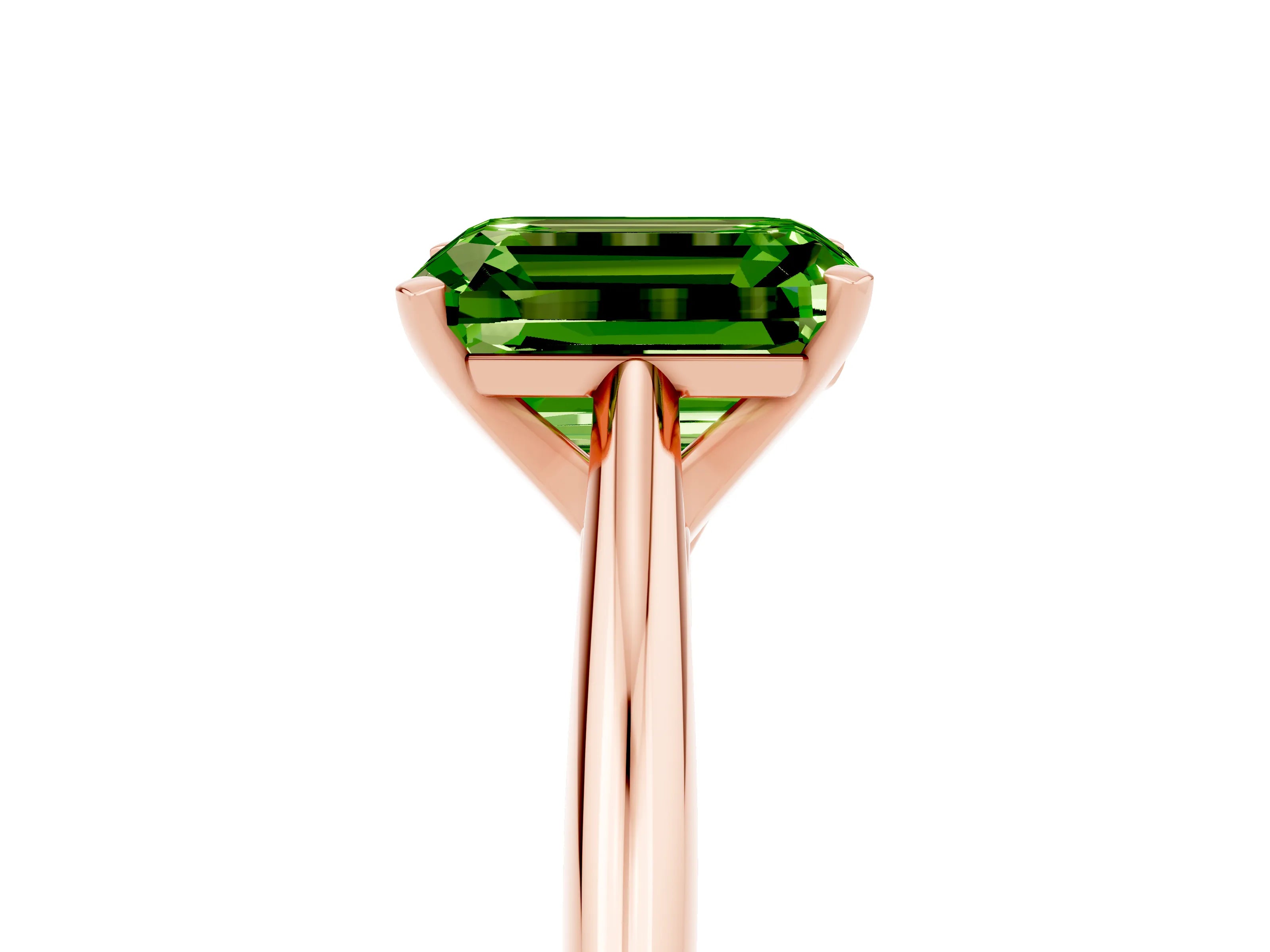 Rose gold Emerald Cut Peridot Solitaire Engagement Ring with Cathedral Setting and Four-Prong Mount_17