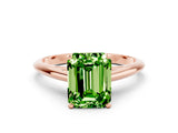 Rose gold Emerald Cut Peridot Solitaire Engagement Ring with Cathedral Setting and Four-Prong Mount_24