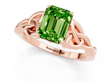 Rose gold Emerald Cut Peridot Solitaire Engagement Ring with Celtic Knot Band and Four-Prong Setting_1