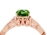 Rose gold Emerald Cut Peridot Solitaire Engagement Ring with Celtic Knot Band and Four-Prong Setting_4