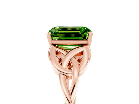 Rose gold Emerald Cut Peridot Solitaire Engagement Ring with Celtic Knot Band and Four-Prong Setting_5