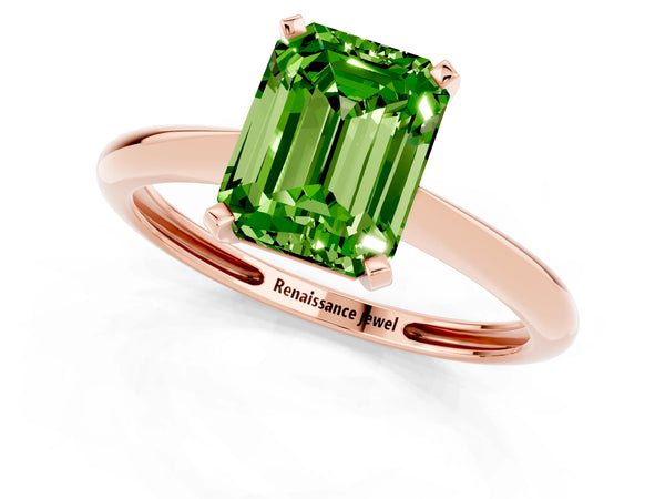 Rose gold Emerald Cut Peridot Solitaire Engagement Ring with Classic Band and Four-Prong Setting