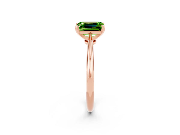 Rose gold Emerald Cut Peridot Solitaire Engagement Ring with Classic Band and Four-Prong Setting