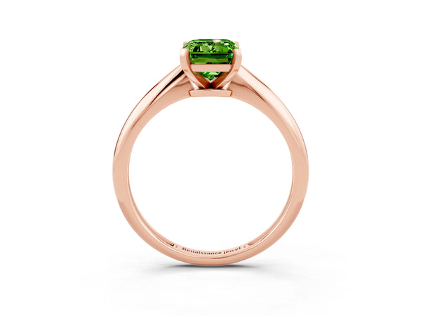 Rose gold Emerald Cut Peridot Solitaire Engagement Ring with Classic Band and Four-Prong Setting